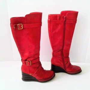 Women Knee High Marine Red leather sz 6